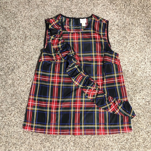 J. Crew Tartan Plaid Ruffle Sleeveless Top- 4 - Picture 1 of 6
